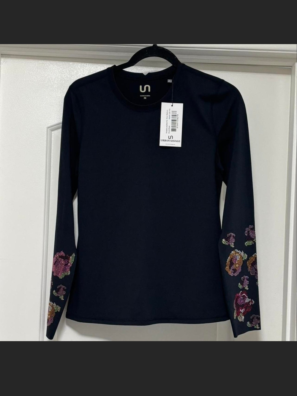 Urban Savage Black Long-Sleeve Floral Embellished Tee